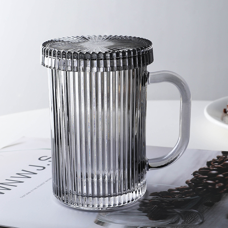 Inswind vertical taza de vidrio con tapa mango taza de menú taza de agua de alto valor de cara taza de desayuno de leche taza de bebida