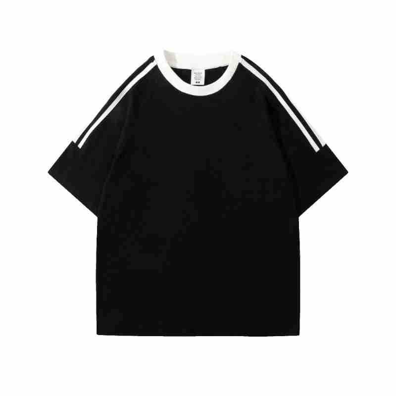 Camiseta de manga corta de algodón puro con cuello redondo, estilo informal, con tres rayas en los hombros, para danza, trabajo, con logotipo personalizado, marca de moda, camiseta cultural, pedido