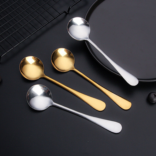 Stainless steel round spoon long handle Korean spoon creative internet celebrity spoon household cute children's eating spoon spoon