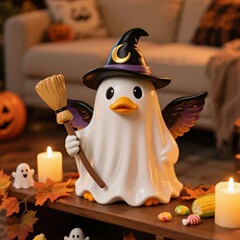 跨境新品Ghost Duck Halloween Statue 鬼鸭万圣节雕像树脂摆件