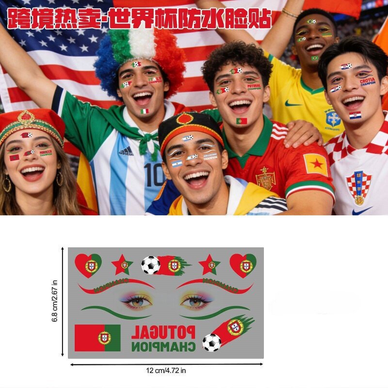 2026 World Cup Flag Tattoo Stickers Argentina Germany Portugal Usa Flag Face Stickers Fan Stickers
