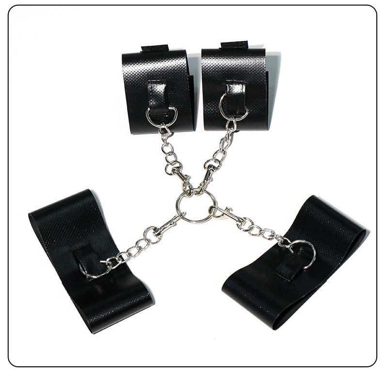 SM Hook-and-Loop Hand and Foot Cuffs Set in Black PVC with Metal Hardware — detail image 18