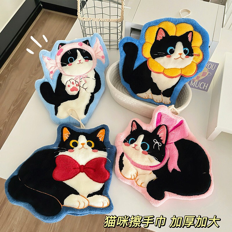 Cute Sunflower Cat Hand Towel for Home Bathroom and Kitchen, Hanging Hand Towel, Thick Coral Fleece, Absorbent and Quick-Drying Cute Sunflower Cat Hand Towel for Home Bathroom and Kitchen, Hanging Hand Towel, Thick Coral Fleece, Absorbent and Quick-Drying