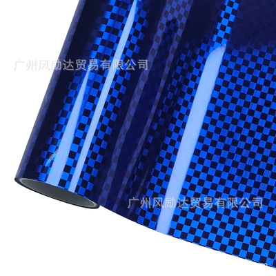 Electroplated Metal Red Carbon Fiber: Auto Color Change Film - pet-high-gloss-checkered-blue-30cmx30cm