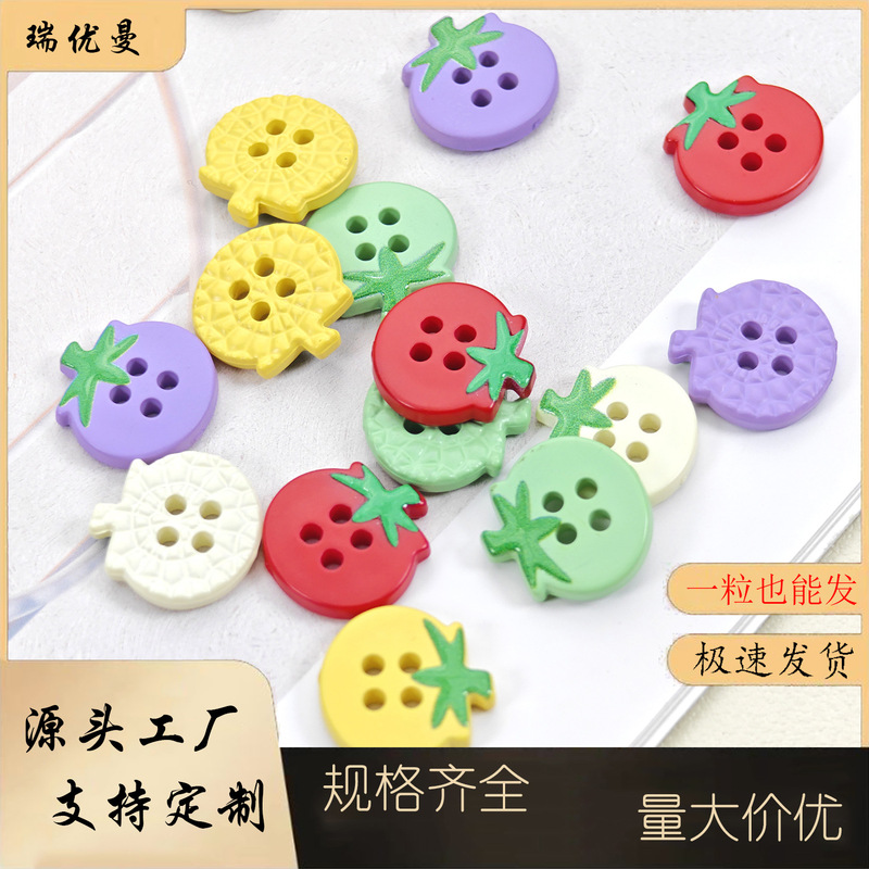 Fashion Small Tomato Four-Eye Shirt Buttons Children's Cartoon Cardigan Sweater Buttons Irregular Handmade DIY Accessories Wholesale