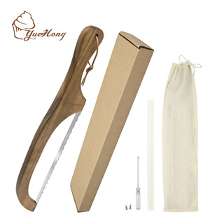 Stainless Steel Wooden Handle Bread Sawtooth Knife Pizza Knife Long Bread Pizza Cutter General Merchandise Baking Supplies