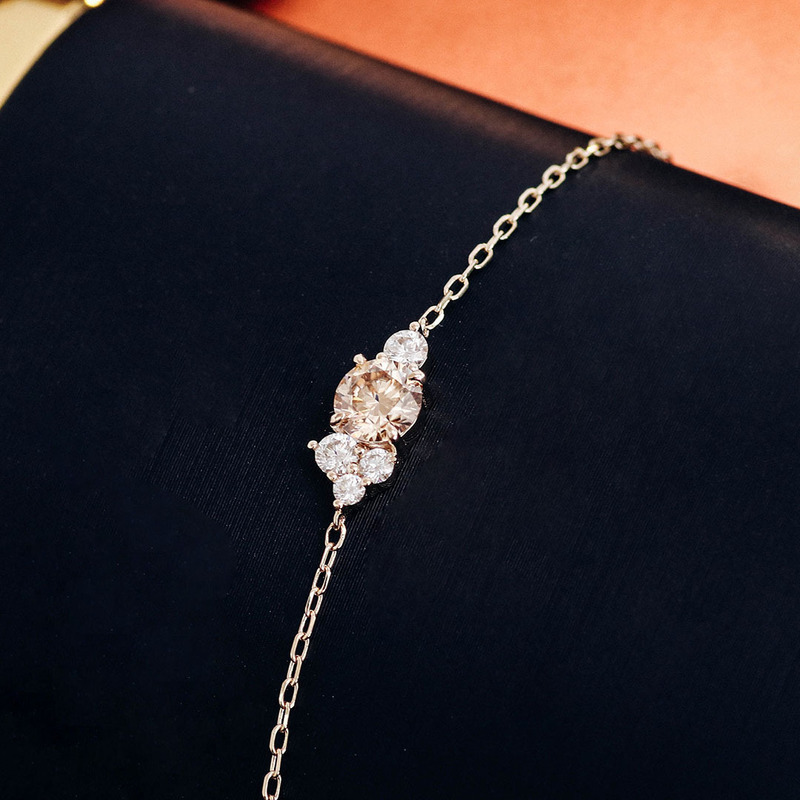 18K Gold Moissanite Bracelet for Women, Simple and High-End 1 Carat Moissanite Bracelet, Round Gold Bracelet, Cross-Border Bracelet