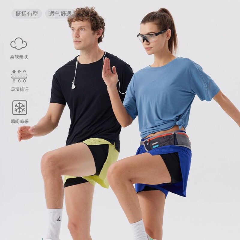 Hengleda 2025 double-layer three-point shorts mesh quick-drying back pocket pants leg marathon running shorts Hengleda 2025 double-layer three-point shorts mesh quick-drying back pocket pants leg marathon running shorts