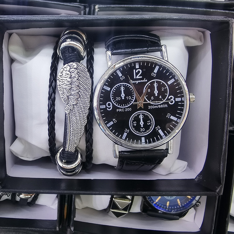 Hot selling fashionable bracelet set, hip-hop punk style watch accessories gift box, 2 sets, men's watches_voghion.com