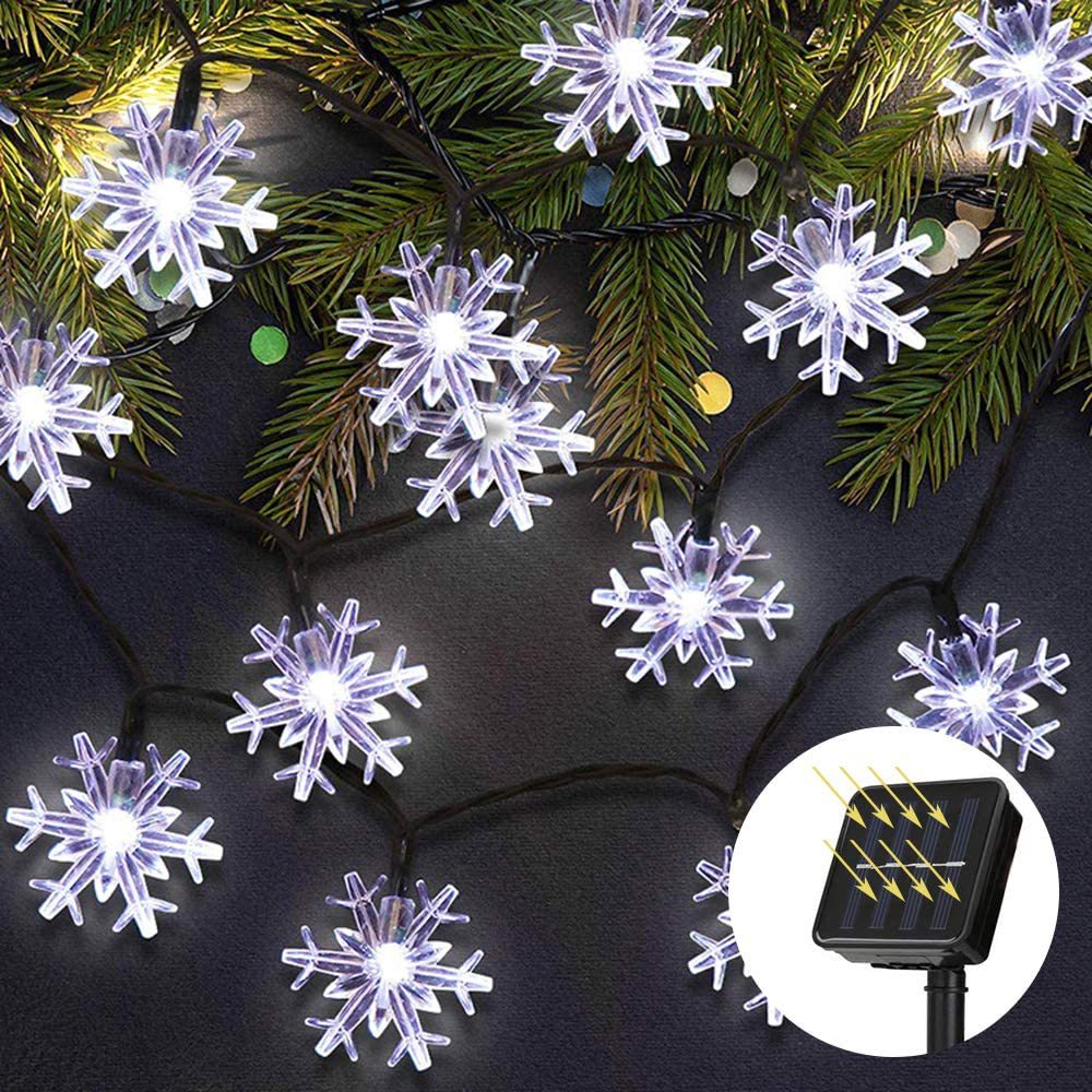 Amazon Venta caliente solar copo de nieve luz cadena 30led luces de colores Navidad Festival patio luces decorativas al aire libre impermeable