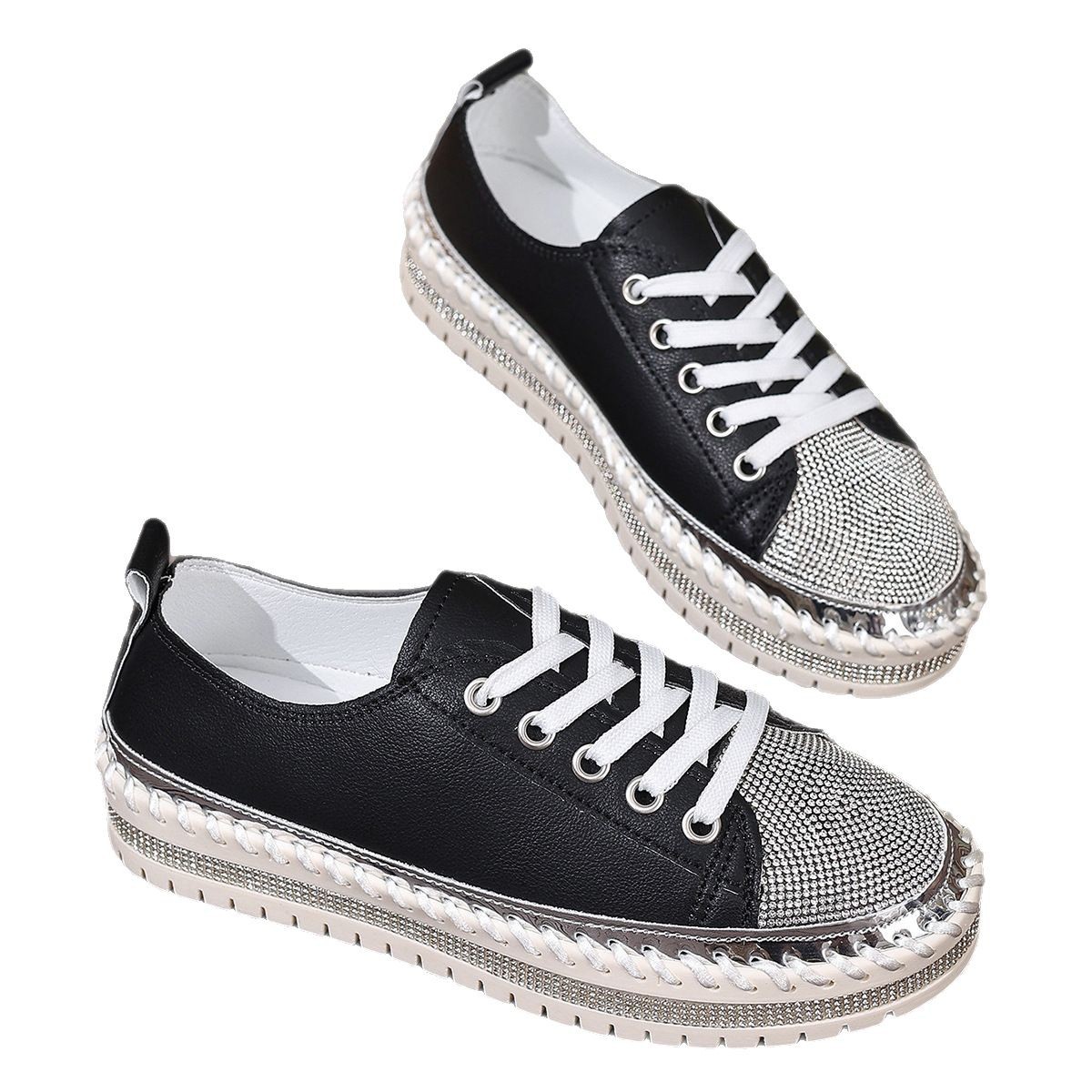 Modieuze dames plateau loafers met strass witte schoenen_voghion.com