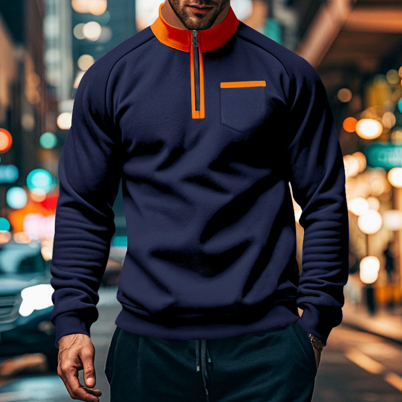Men's Half Zip Sweatshirt With Stand Collar For Autumn And Winter_voghion.com