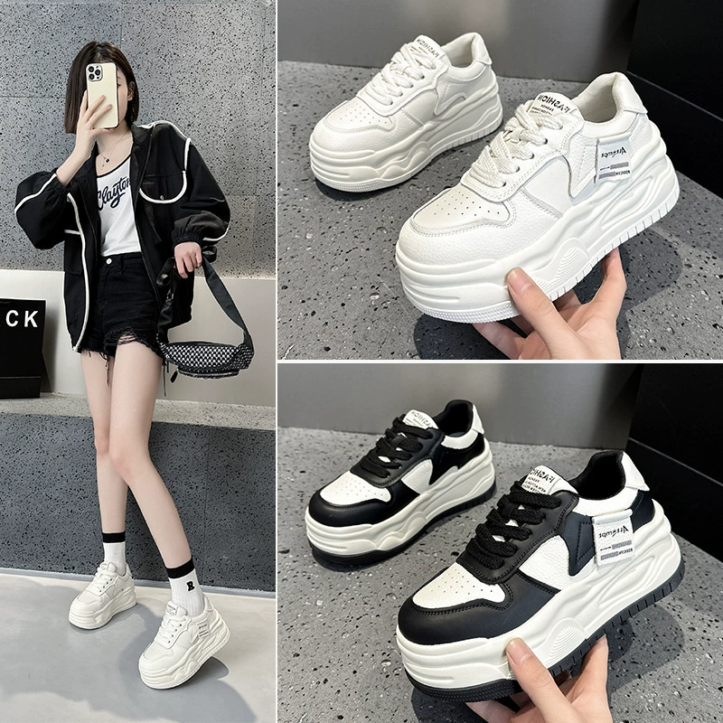 Женская повседневная обувь из натуральной кожи, новинка весны 2024 года, белые туфли на толстой подошве с увеличенной флисовой подкладкой, кроссовки на толстой подошве