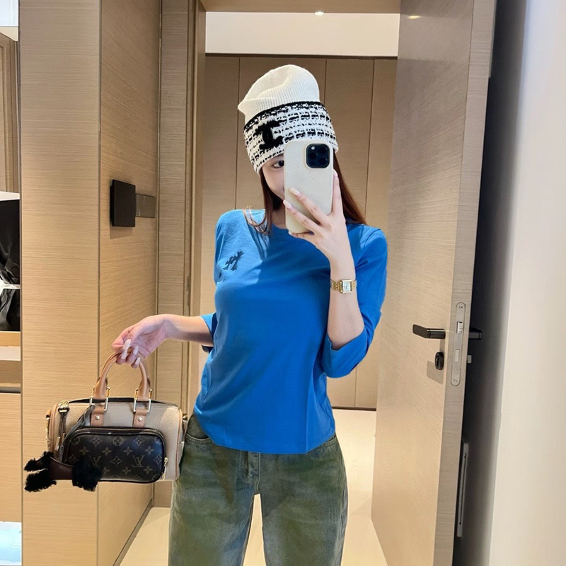 高版 Ass新款纯棉T恤潮牌CH克罗伈圆领上衣植绒七分袖T恤女打底衫|undefined