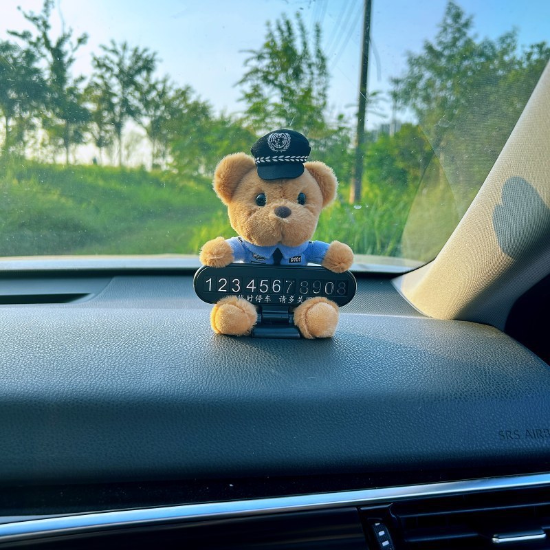 Police Bear Doll, Traffic Police Bear, Car Moving Phone Number Plate, Temporary Parking Phone Number Plate, Decorative Gift