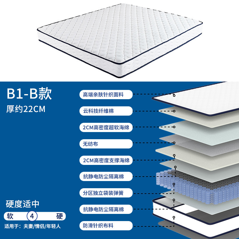 亜輪ホテル家庭用寝室席夢思独立スプリングマットレス軟硬マット民宿マンション記憶綿マットレス|undefined