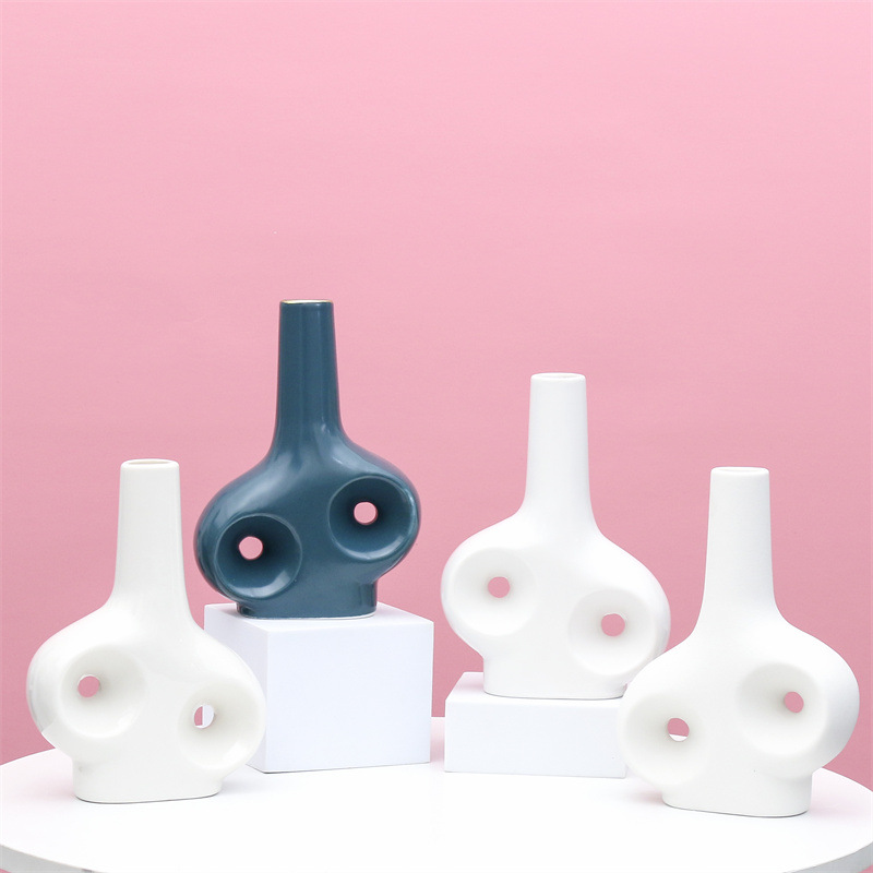 Cerámica forma geométrica florero Mediterráneo nórdico moderno minimalista blanco porcelana verde casa Llano quema decoración arreglo floral