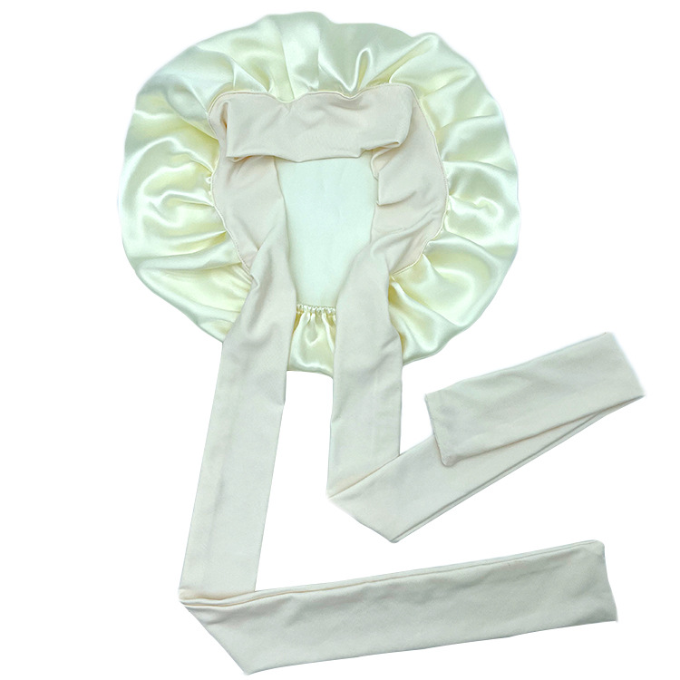 シンプルなマルベリーシルククレープサテンヘアケアつば広リボン調節可能な弾性大型シルクナイトキャップ女性の新しい帽子