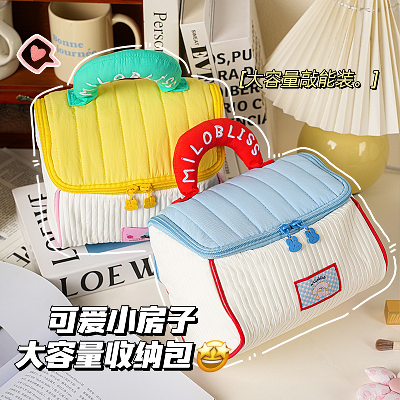 새로운 여성 가방 귀여운 작은 집 화장품 가방 여행 저장 가방 화장품 뷰티 가방 핸드백 휴대용 핸드백