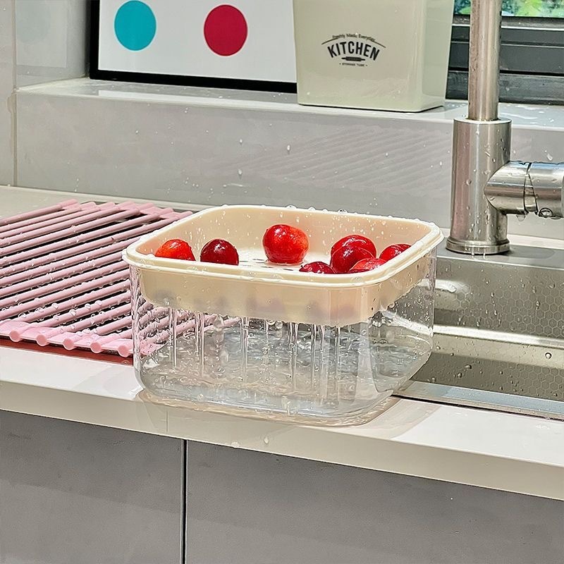 新しい高品質のフルーツトレイ排水バスケット二層排水バスケットフルーツ洗浄排水バスケット家庭用排水フルーツバスケット|undefined