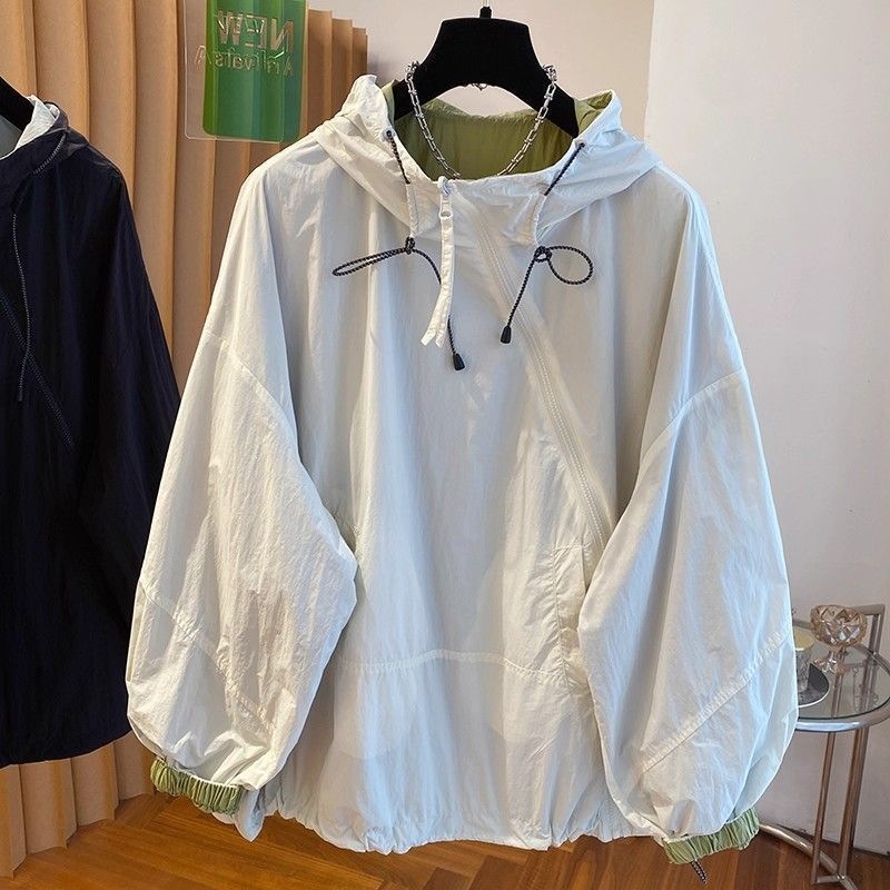 European style reversible casual loose hooded short jacket for women, new autumn 2026 style, lazy and fashionable thin top.