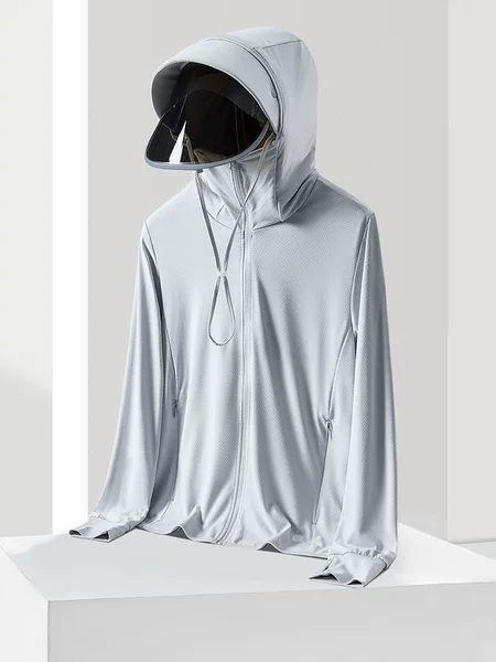 UPF50 Sun Protection Clothing Men's and Women's Outdoor UV Protection Ice Silk Skin Clothing Summer Removable Brim Hooded