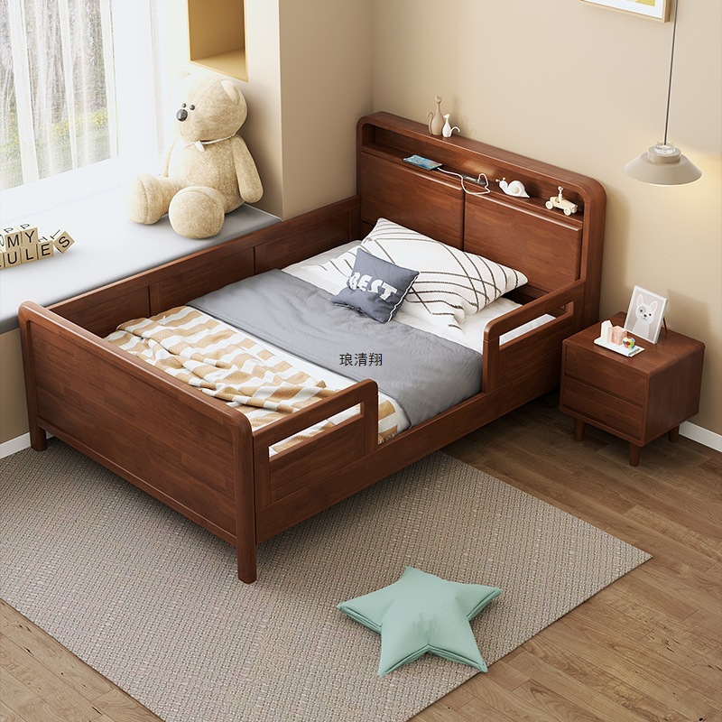Children's Solid Wood Bed with Guardrail for Boys, Single Bed 1.2m Kids Bed, 1.5 Spliced Bed for Girls, 1.35 Small Apartment