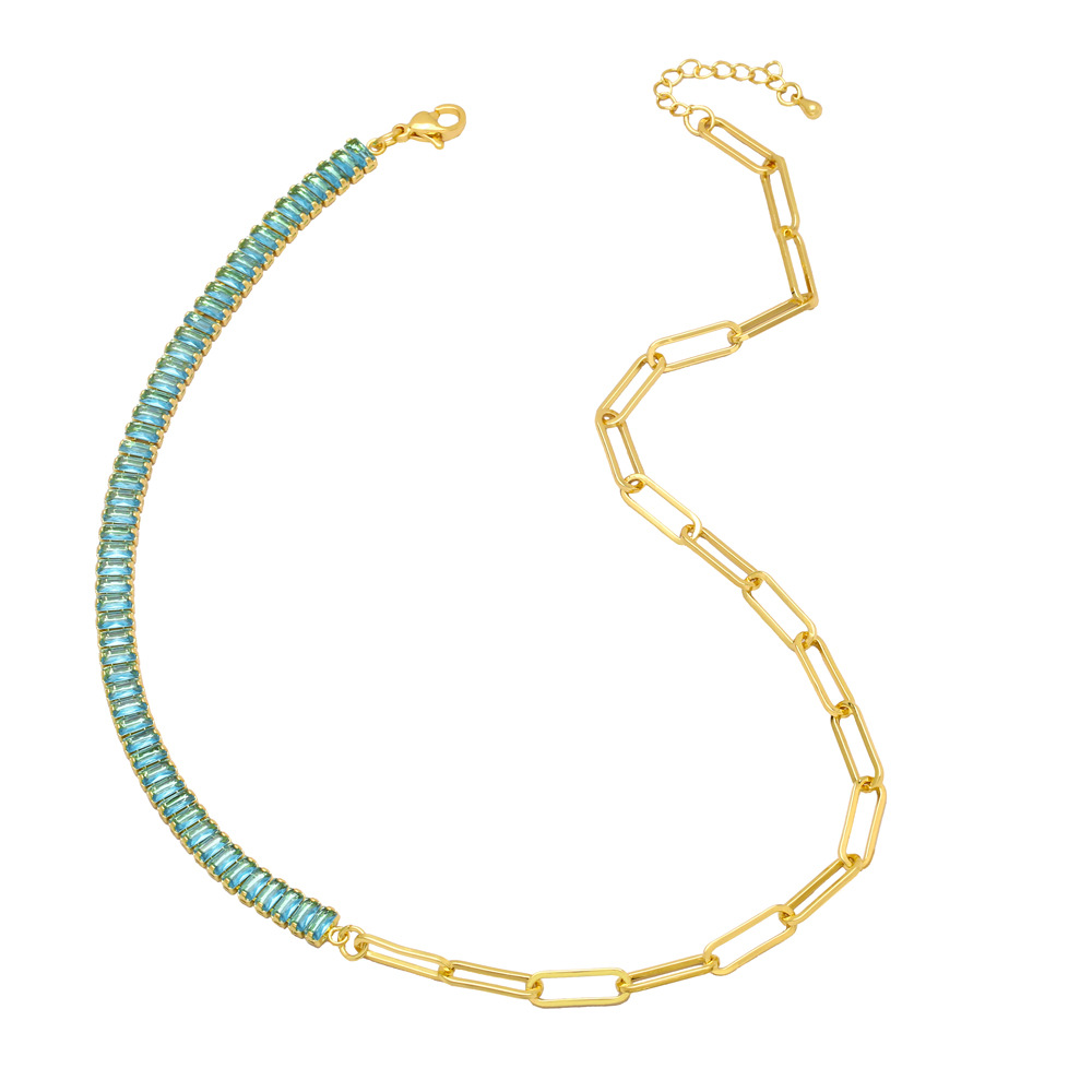 Fashion Hip Hop Zircon Stitching Clavicle Chain  Copper Necklace