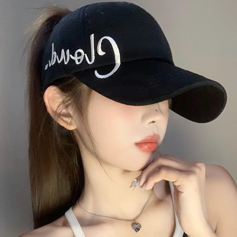 여성용 CLOUD 자수 포니테일 야구모자 자외선 차단 통기성 조절식 반오픈 볼