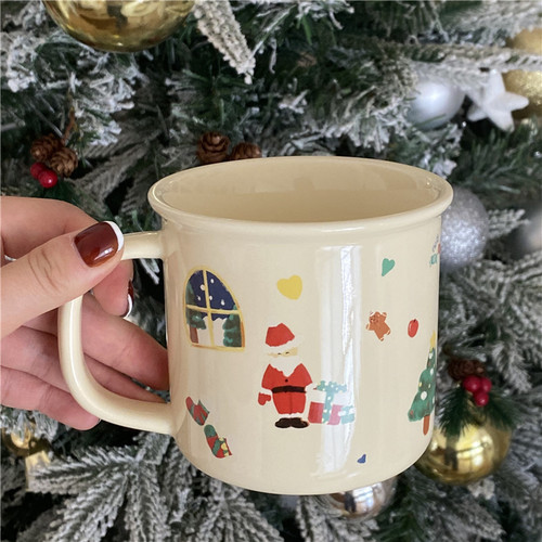 Christmas only!  Cute Cream Graffiti Christmas Ceramic Cup Dessert Plate Set Mug Christmas Decoration Gift