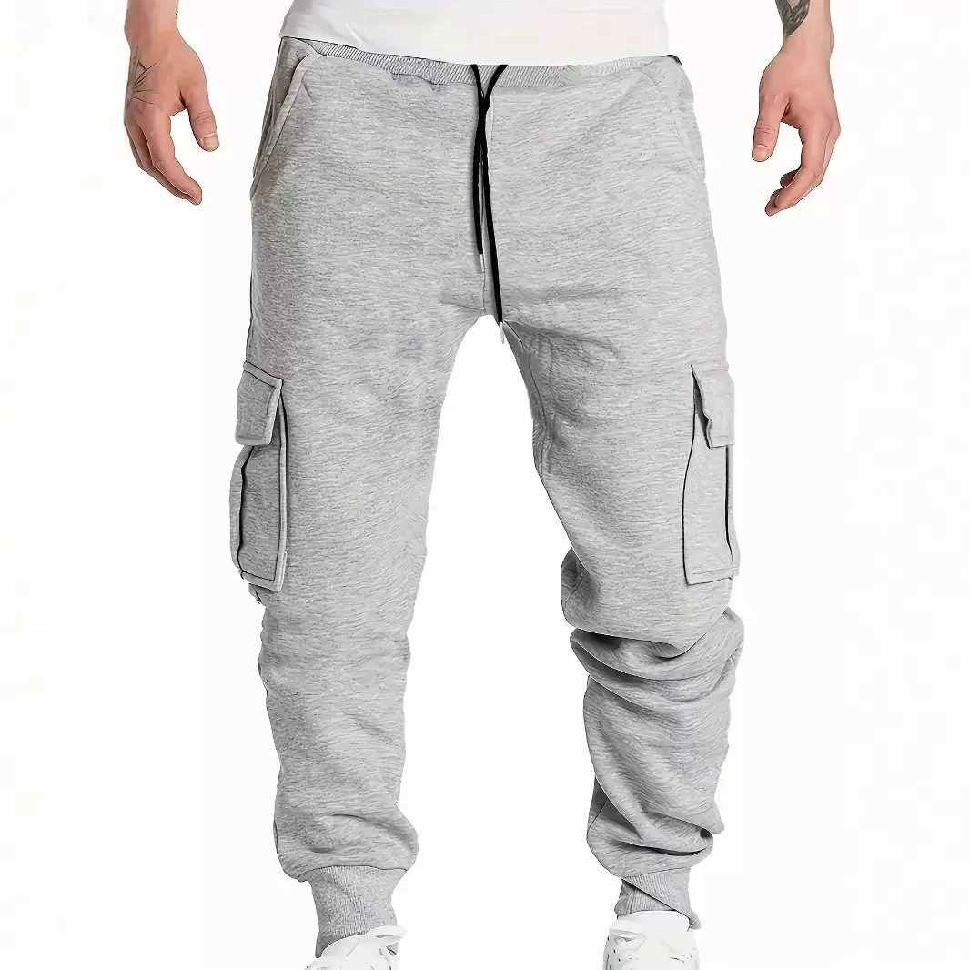 2024秋冬款男士休闲外贸运动加绒卫裤亚马逊日系风工装裤多口袋
