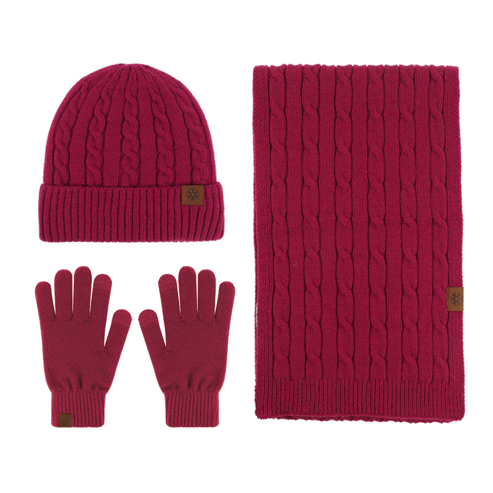 Set unisex nou tricotat căciulă eșarfă mănuși set trei piese iarnă femei eșarfă caldă rezistentă la frig set trei piese bărbați_voghion.com