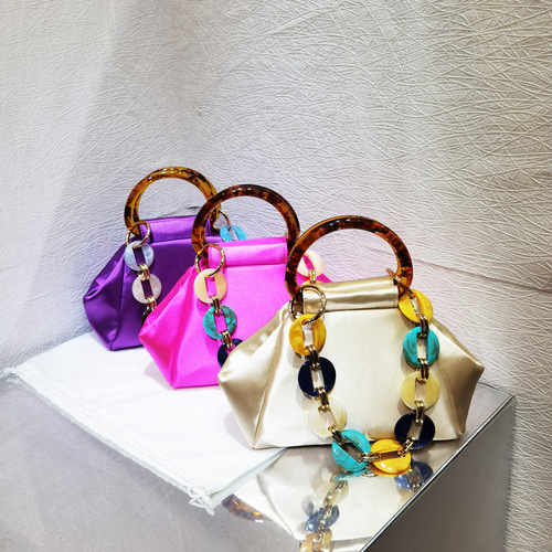 Evening Bag for Women  New Style Niche Satin Top Handle Bag High-end Refinement Fashion Acrylic Chain Evening Bag