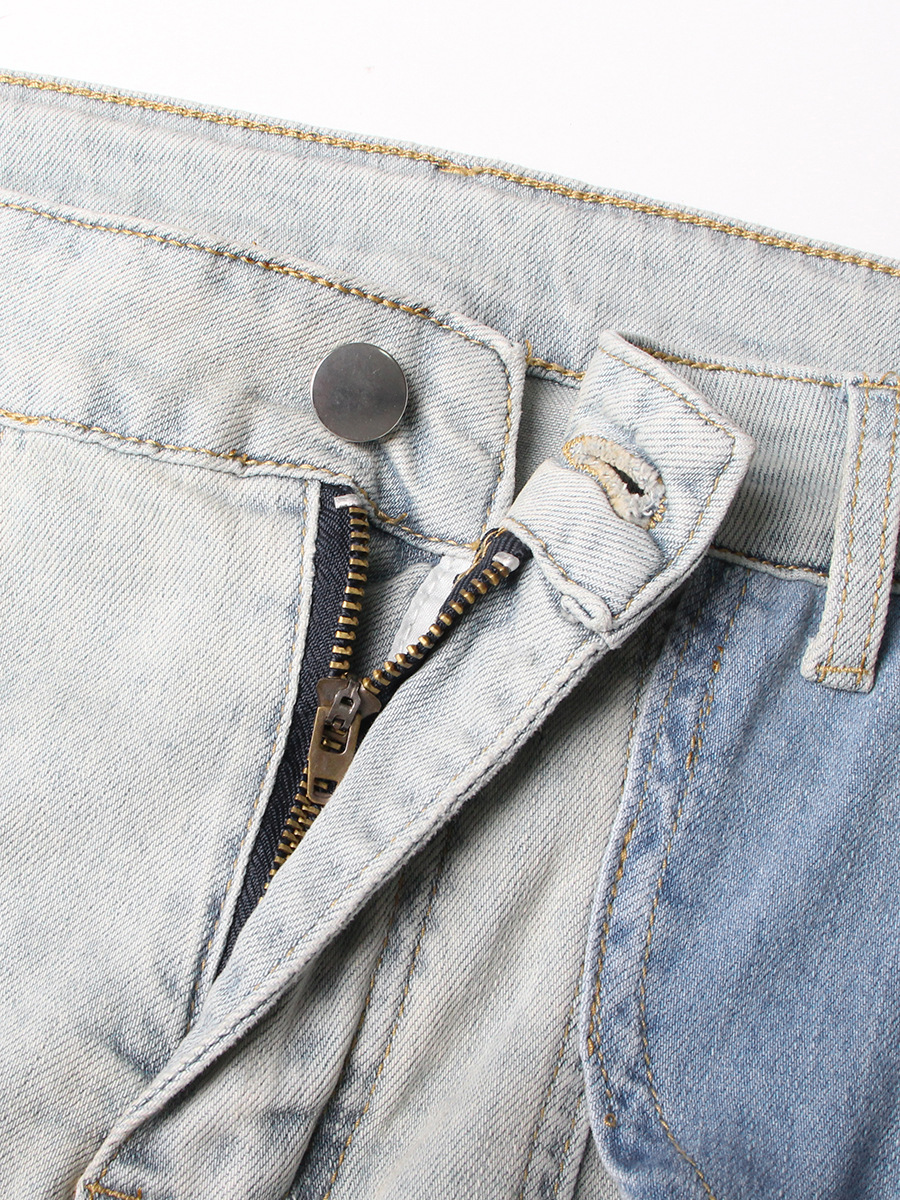 Jeans casuales de moda 2026 en stock, nuevo diseño de nicho, con bloques de color, cintura alta retorcida, pierna recta y efecto adelgazante