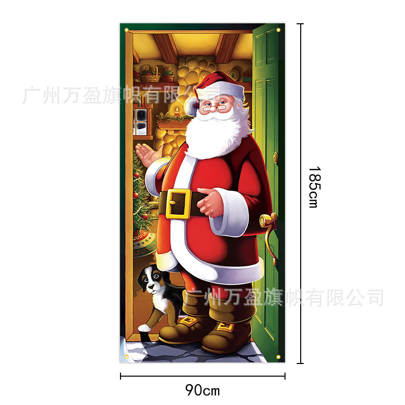 2025 nuevos productos de navidad cortina de bandera Santa Claus para ver la hoja de regalo decoración de tela colgante Bandera de bienvenida de Navidad