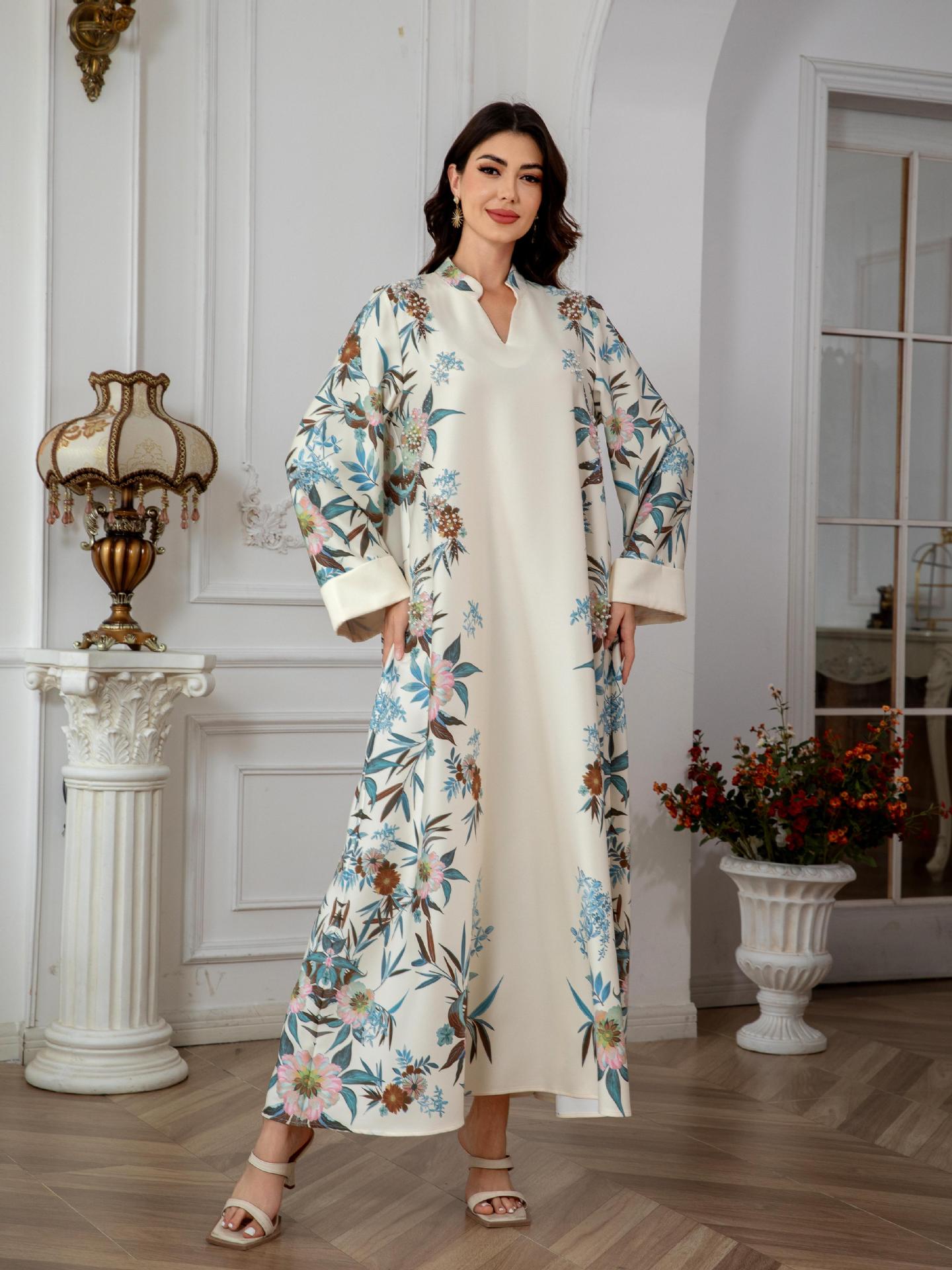 SW0803 Middle East Cross-Border Muslim Women's Robe Dubai Printed Long Dress Elegant And Stylish_ecoleips.com