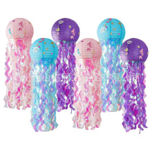 亚马逊彩虹水母灯笼儿童生日蓝色海洋主题美人鱼悬挂纸灯笼挂饰
