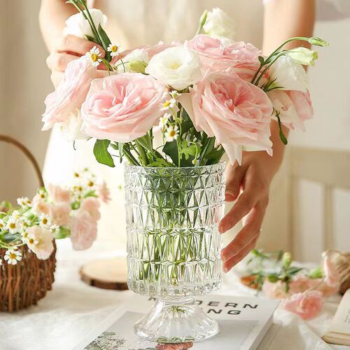 Embossed glass vase European style tall transparent flower ware home decoration ornaments ins creative hydroponic vases wholesale