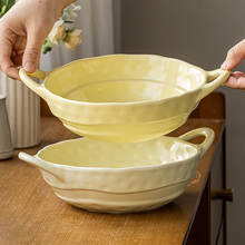 涧山集陶瓷碗不规则纯色双耳碗早餐汤碗面碗家用沙拉碗大碗餐具新
