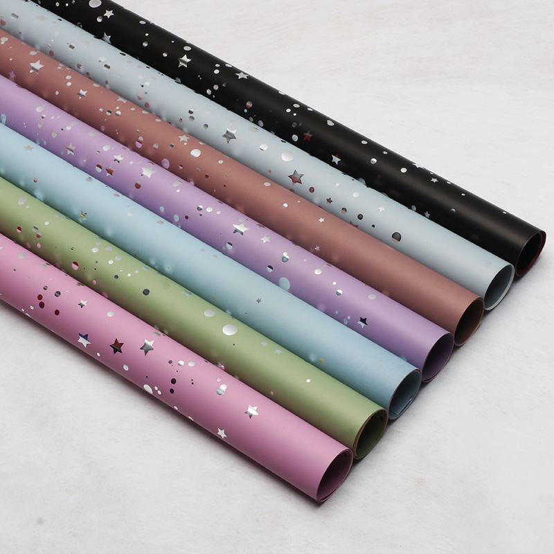 Huaxi Starry Sky Papel de envolver de flores Papel de envolver de plástico plateado caliente aluminizado Florería de bricolaje Material de floristería de alta calidad
