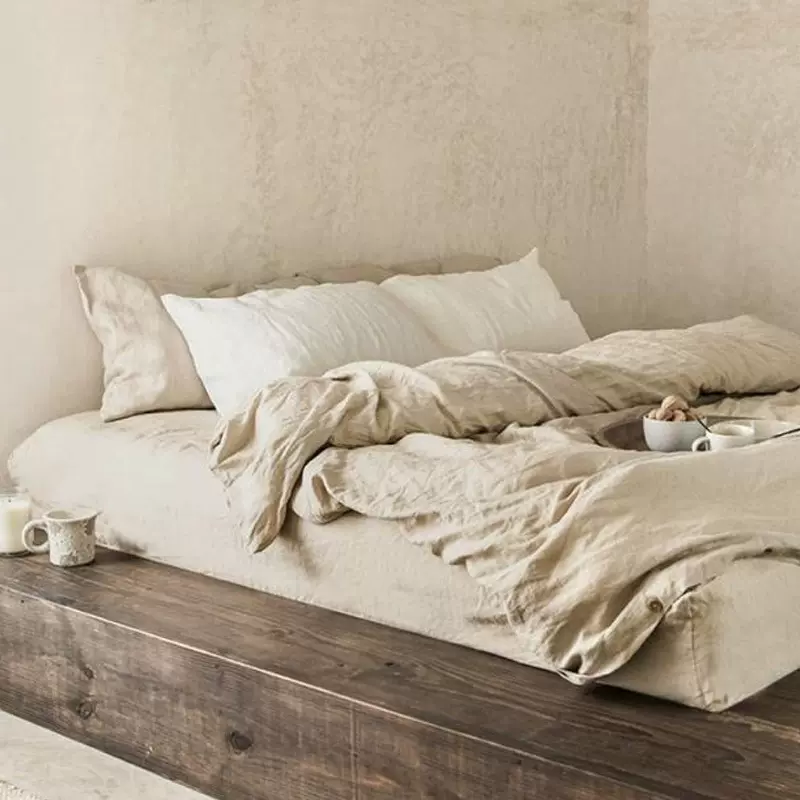 北欧风亚麻四件套床单款秋冬简约纯色轻奢裸睡床上用品加工定制