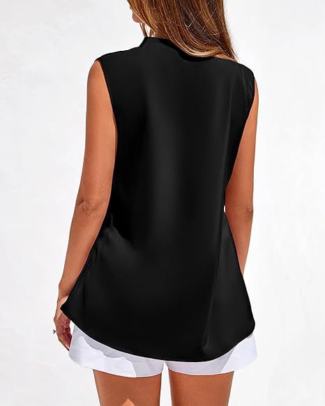 Women's Clothing American Women's Summer Sleeveless Satin Vest Casual V Neck Pleated Shirt Commuter Style 2026_ecoleips.com