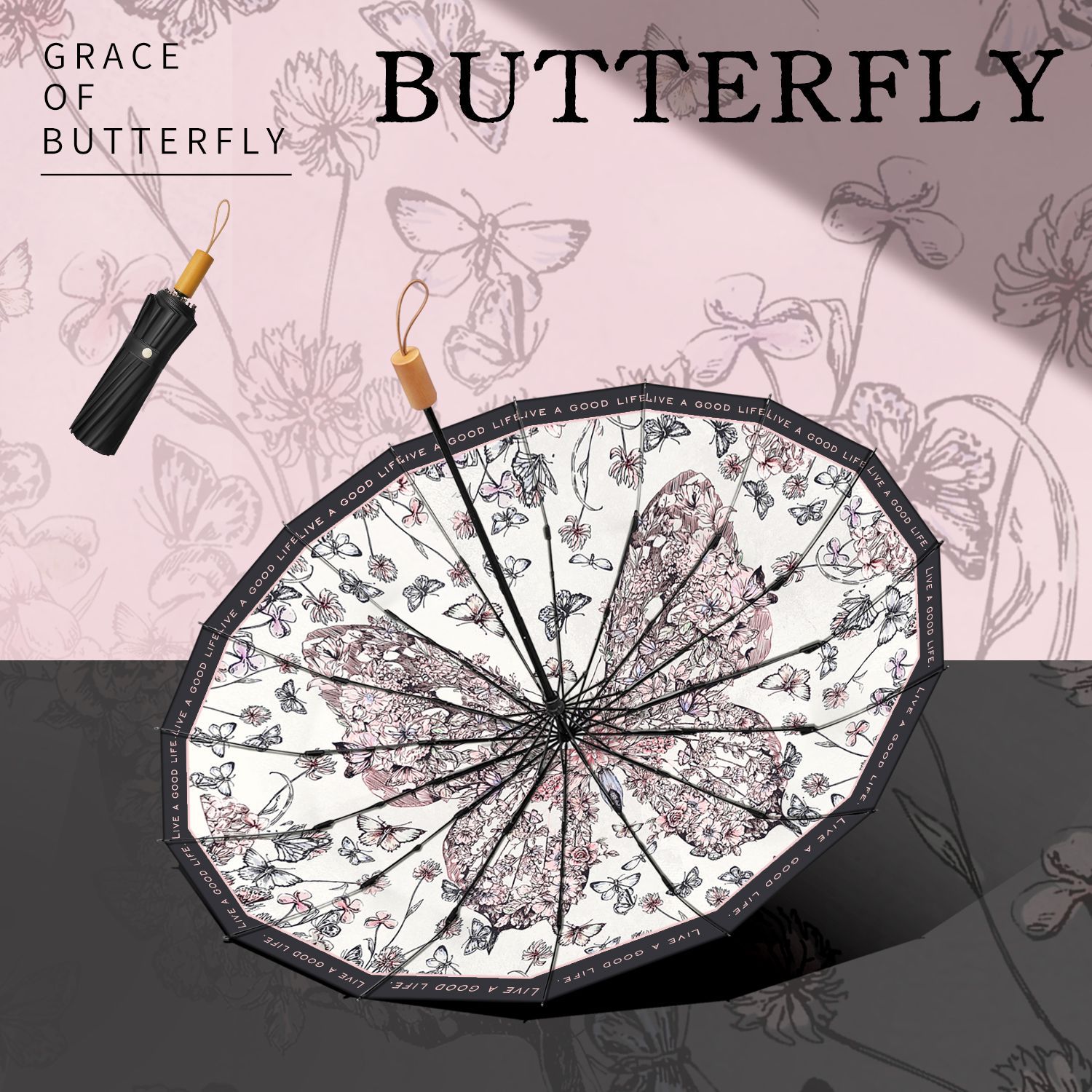 손으로 열 수 있는 16K 비닐 블랙 폴 블랙 프레임 판타지 나비