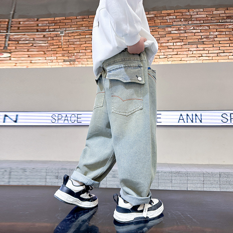 男童牛仔褲春秋款2024新款中大兒童春裝褲子男孩春季休閒褲帥氣潮