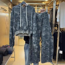 韩国badblood bcac系列复古宽松迷彩卫衣女小众连帽衫运动外套上