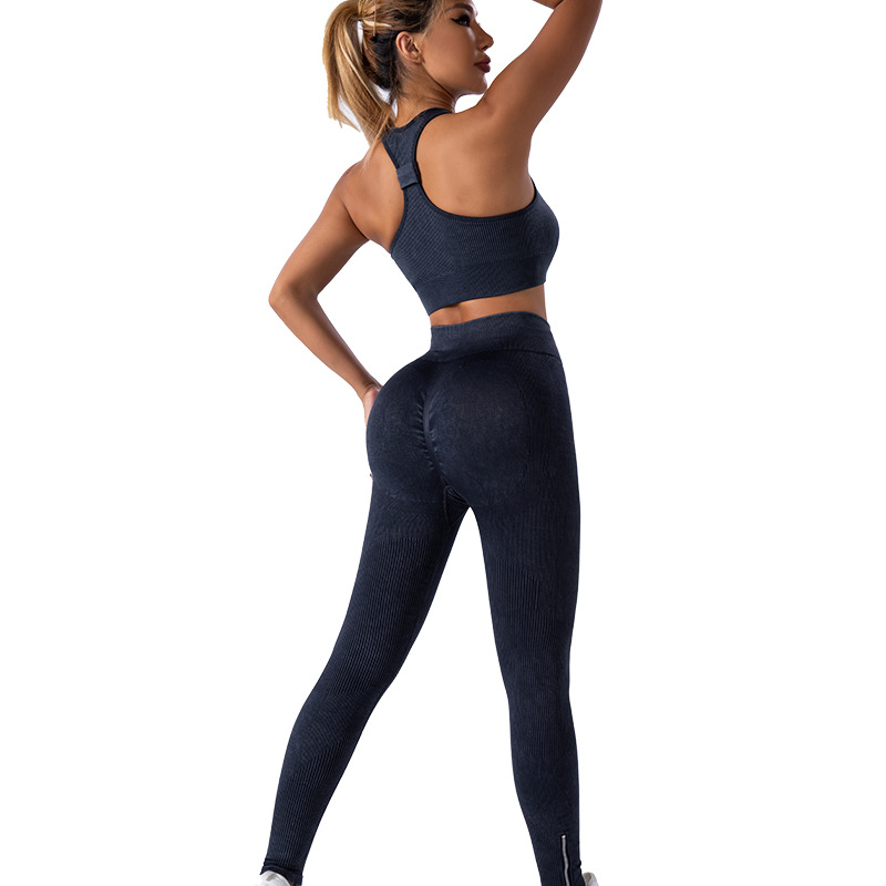 Transfronterizo Europa y América sin costuras esmerilado ropa de yoga de cuatro piezas conjunto deportivo mujer antichoque yoga sujetador de acondicionamiento físico calcetín de calcetín