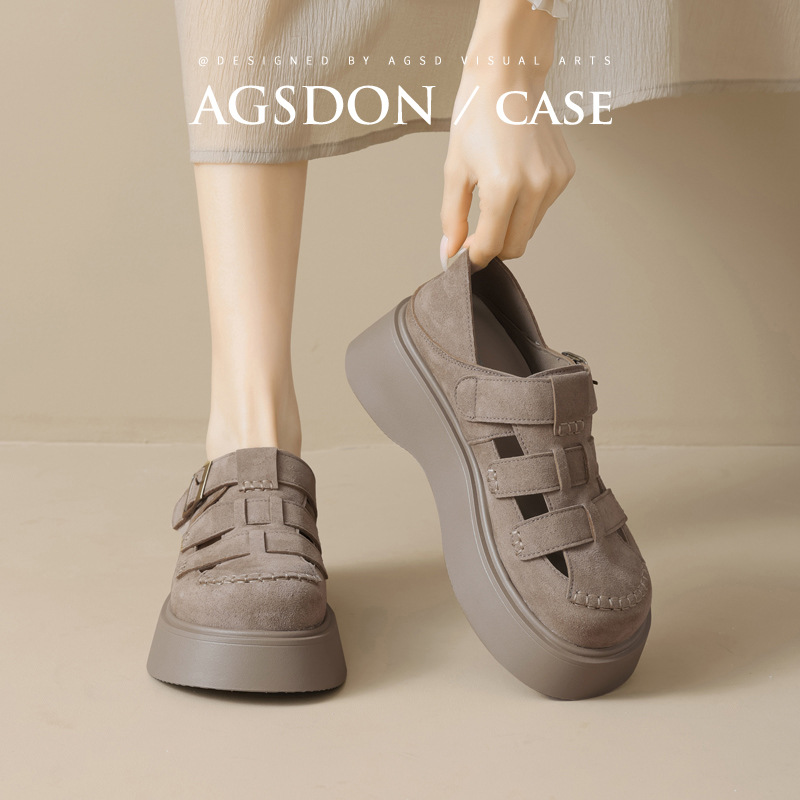 Augustion Roman Sandals Mujer 2025 Nuevo estilo de verano Ropa exterior Baotou Suela gruesa Boken Tejida Jaula de cerdo Zapatos individuales