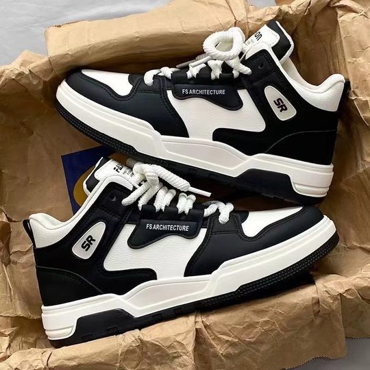 Black and White Panda High-top Men's Shoes Casual Students Thick Bottom Trendy Brand Board Shoes Explosive Casual Sports Shoes Men's Trendy Shoes