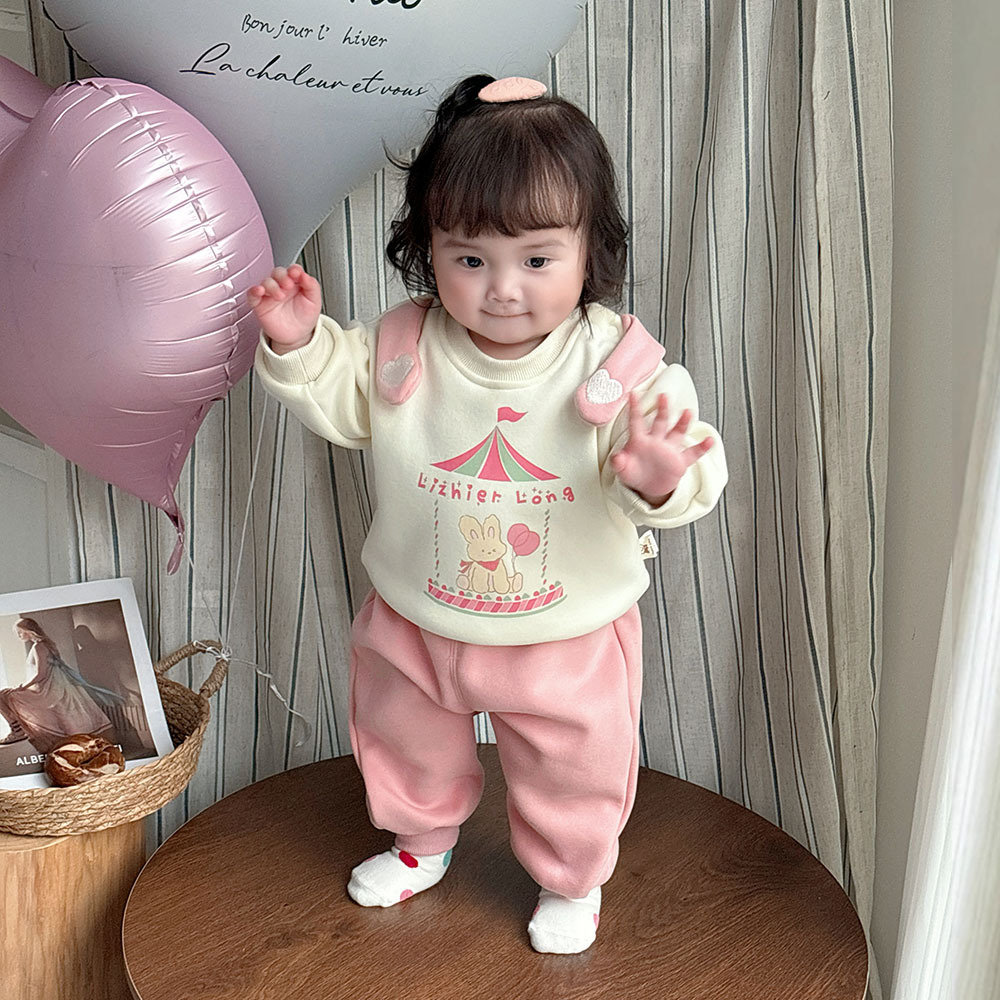 2024 nuevo traje para niños de otoño e invierno 1-3 años de edad, suéter grueso y cálido, suéter, traje de dos piezas