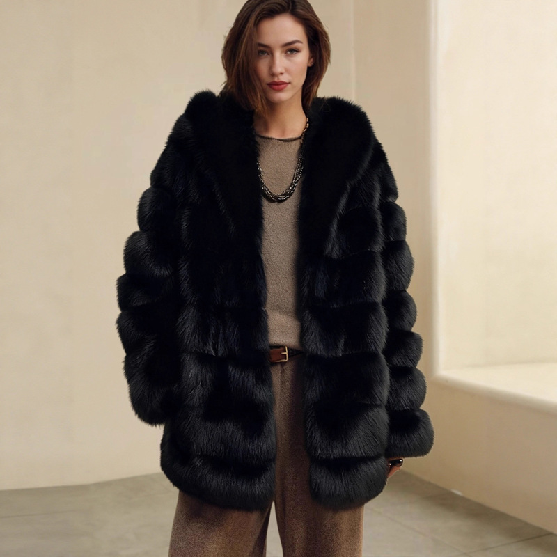 F0861 Cross-Border Autumn and Winter Fur Outwear Warm Outwear Women's Casual European and American Street Style Imitation Fox Fur
